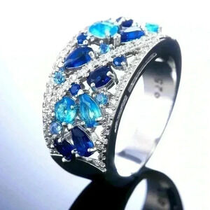 Stunning 14k Gold Over Silver Diamond Blue Sapphire Ring